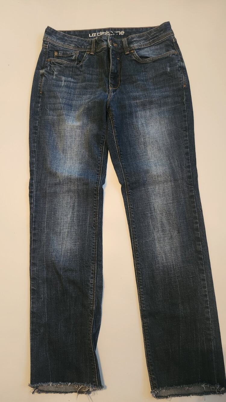 Liz Claiborne Women's Size 8 Straight Leg Jeans Blue Medium Dark Wash Raw #458